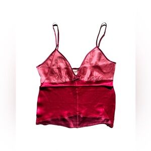 Gold Hawk Cerise Washable Silk Cami with Velvet Bow NWT Size L